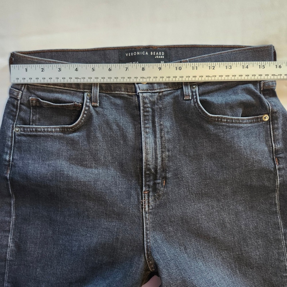 Veronica Beard Joey High Rise Straight Leg Jeans Faded Black Denim Raw Hem Sz 30 - Picture 5 of 5